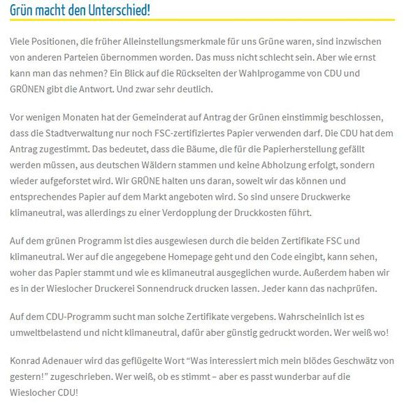 Grüne Unwahrheit auf der Homepage der Grünen (16. Mai 2014)